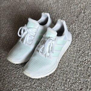Adidas White and Mint Sneakers with Knit Upper